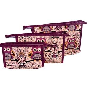 Owl Print Cosmetic Bag Set